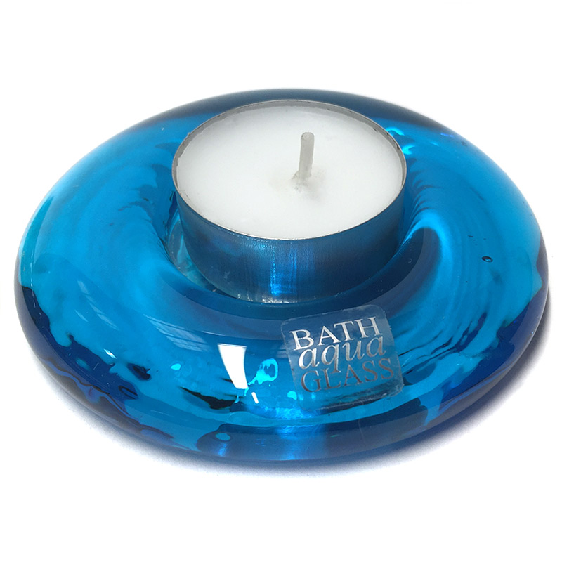 Tea Light Candle Holders Bath Aqua Glass